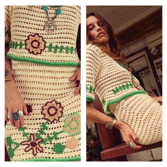 CHASING UNICORNS Sweet Dreams Floral Hand Crochet Set size Medium (NWT) - Picture 3 of 10